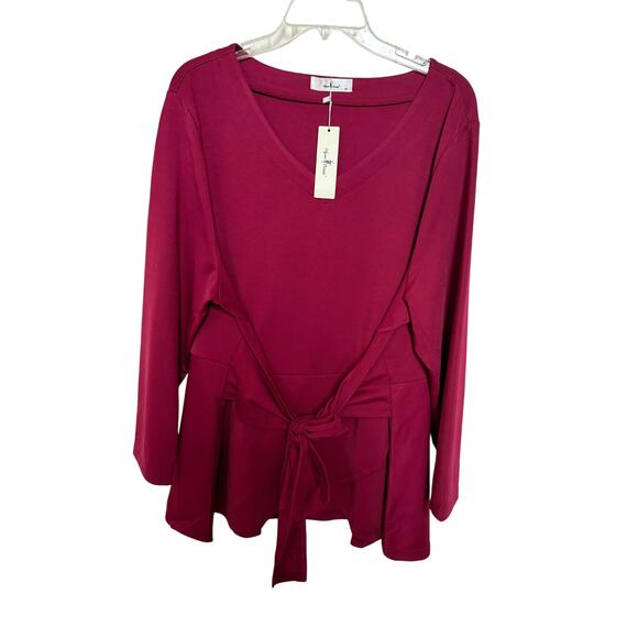 Peplum Style Burgundy Belted Knot Tie Top Agnes Orinda Women's Plus Size 3X - Picture 2 of 8